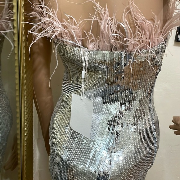 Endless Rose silver sequin embellishing pink feather strapless mini dress - Picture 8 of 14